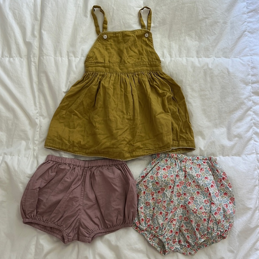 3-4Y Ren & Rouge Chartreuse Dress + Doen Bloomers Shorts + Floral Bloomers